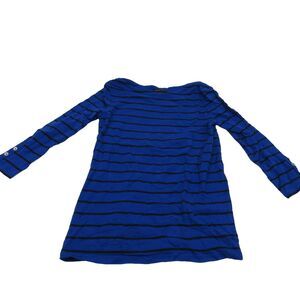 Carole Little Womens Long Sleeve Pull-Over Top Blue & Black  - Size M